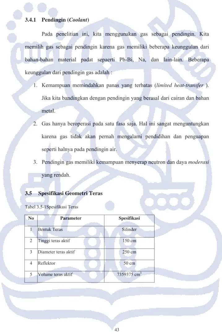 Tabel 3.5-1Spesifikasi Teras 