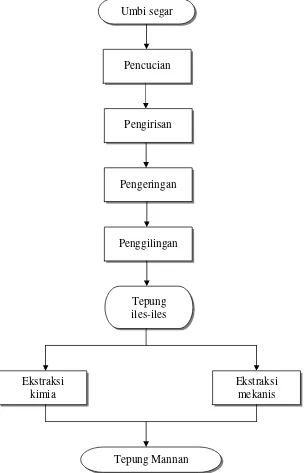 Gambar 1. Diagram alir proses pembuatan tepung mannan (BPK, 1977) 