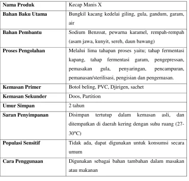 Tabel 7. Deskripsi Produk Kecap 