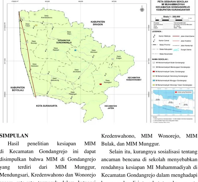 Gambar 5. Peta Sebaran Sekolah MI Muhammadiyah Kecamatan Gondangrejo