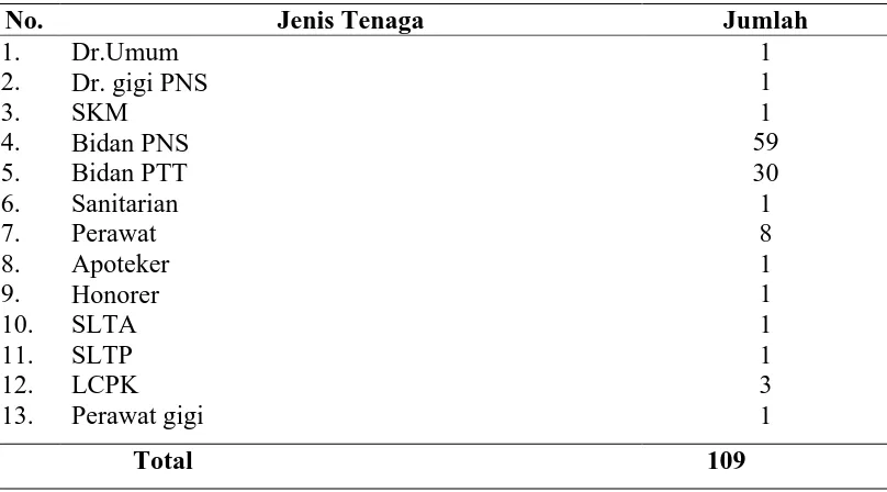 Tabel 4.1. Jenis dan Jumlah Tenaga Kesehatan di Wilayah Puskesmas Sitinjak Kecamatan Angkola Barat Tahun 2009