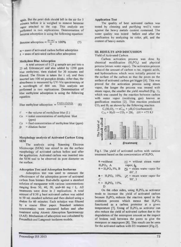 Fig.l. The yield of activated carbon with variolls 