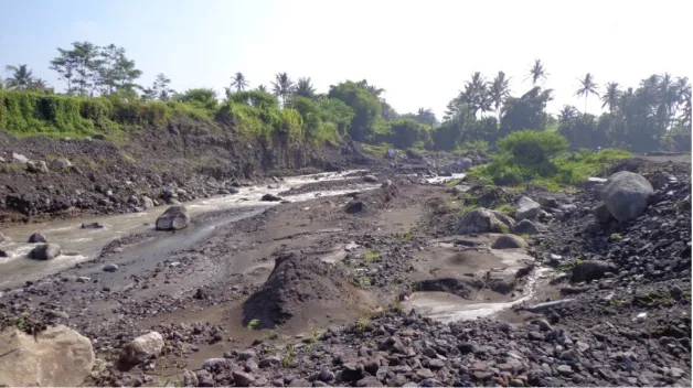 Figure 2. Agricultural land damaged by the brunt of lava and eroded by lava flows after the 2010 Merapi eruption