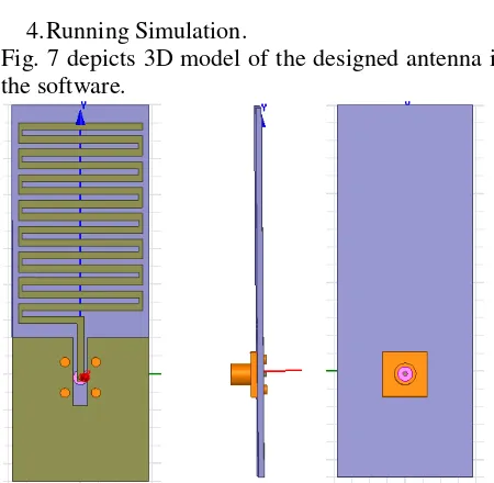 Fig. 7 depicts 3D model of the designed antenna in 