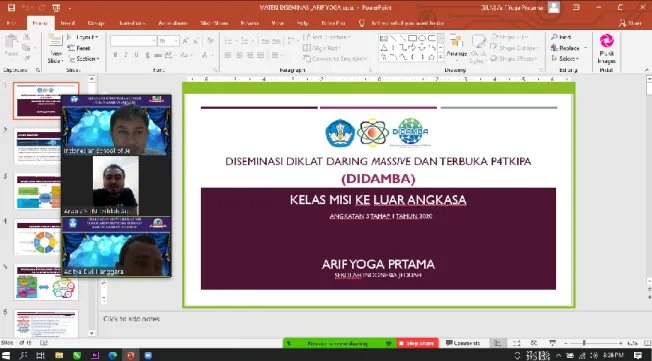 Gambar 1. Sharing screen oleh host dalam acara diseminasi online via aplikasi Zoom 