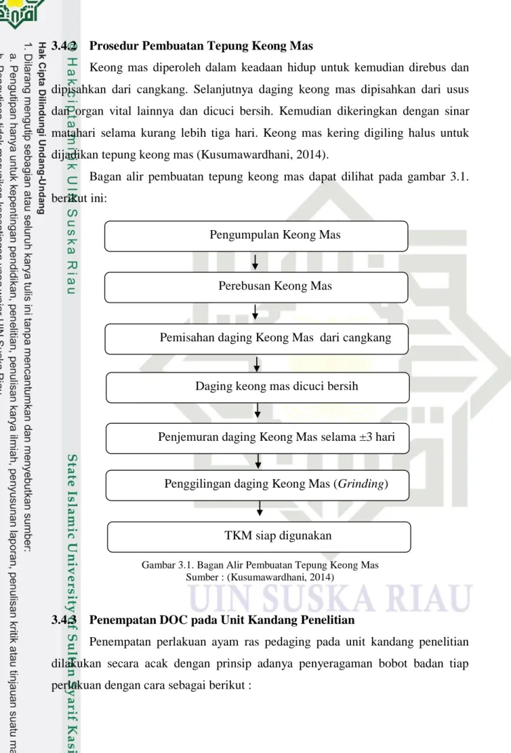 Gambar 3.1. Bagan Alir Pembuatan Tepung Keong Mas   Sumber : (Kusumawardhani, 2014) 