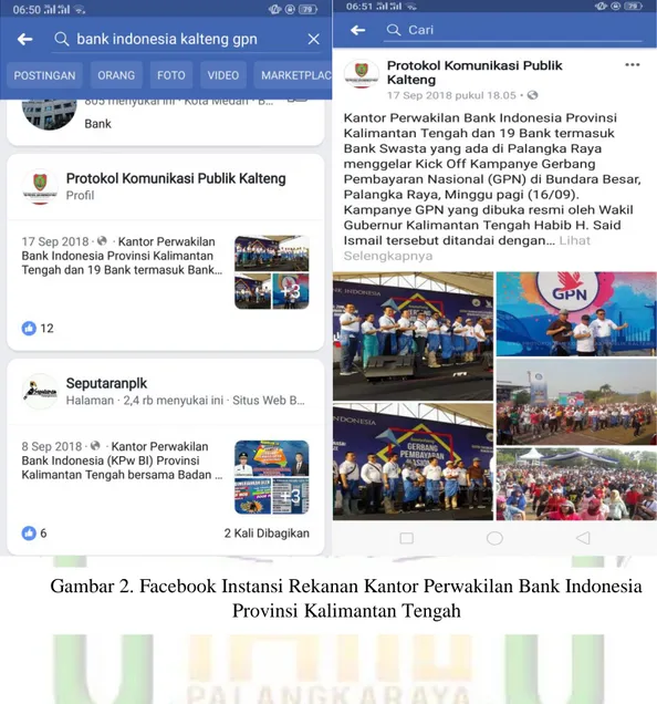 Gambar 2. Facebook Instansi Rekanan Kantor Perwakilan Bank Indonesia  Provinsi Kalimantan Tengah 