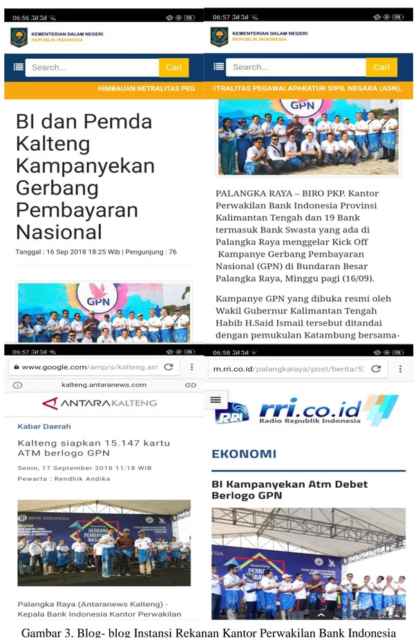 Gambar 3. Blog- blog Instansi Rekanan Kantor Perwakilan Bank Indonesia  Provinsi Kalimantan Tengah 