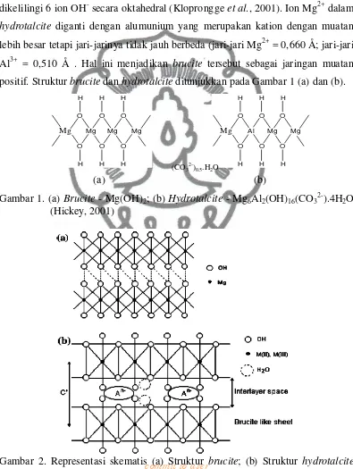Gambar 2. Representasi skematis (a) Struktur commit to user brucite; (b) Struktur hydrotalcite (Kannan, 2006) 