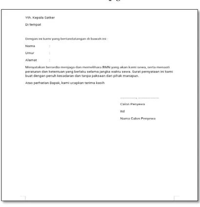 Gambar 4. 7 Contoh surat pernyataan kesediaan  memelihara dan menjaga BMN