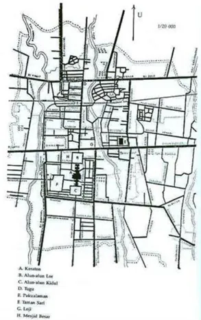 Gambar 9. Peta Kota Yogyakarta; Kraton sebagai Orientasi  (sumber: Basundoro 2012a:61) 