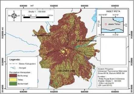 Gambar 4. Peta Kerapatan Kanopi Hutan Gunung Kelud Setelah Erupsi Tahun 2014