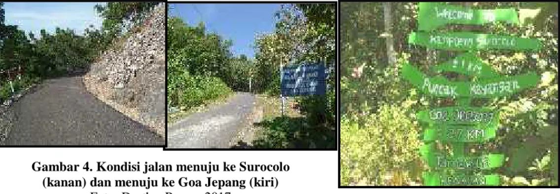 Gambar 4. Kondisi jalan menuju ke Surocolo (kanan) dan menuju ke Goa Jepang (kiri)