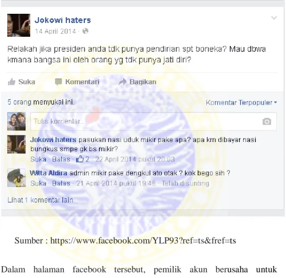 Gambar III.2.Contoh kampanye hitam terhadap Joko Widodo di media sosial  facebook. 