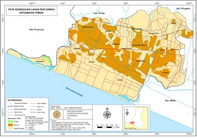 Gambar 1.1  Peta Kesesuaian Lahan Tanaman Padi Sawah di  Kecamatan Temon 