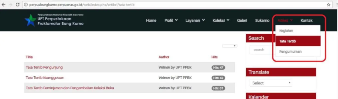 Gambar 6. Tata Tertib pada Website UPT Perpustakaan Proklamator Bung  Karno 