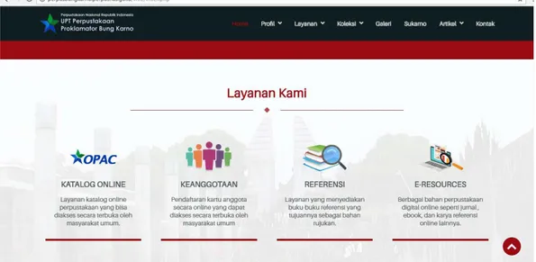 Gambar 2. Integrasi Layanan pada Website UPT Perpustakaan Proklamator  Bung Karno 
