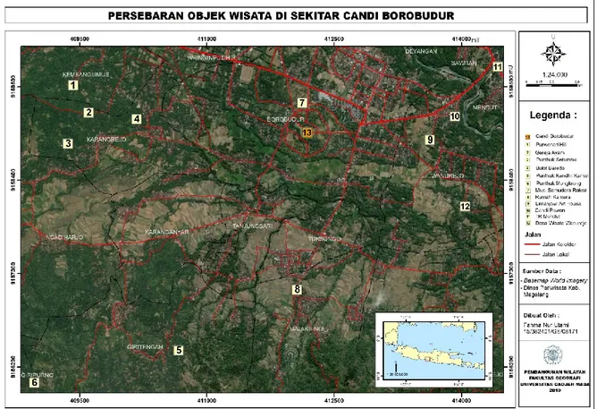 Gambar 2. Peta Persebaran Destinasi Wisata di Sekitar Kompleks Candi Borobudur 
