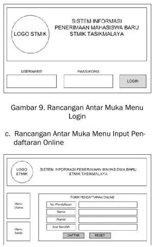 Gambar 10. Rancangan antar muka menu  input pendaftaran online 