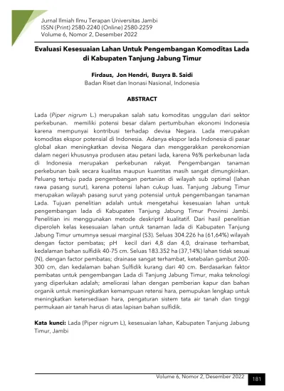 View Of Evaluasi Kesesuaian Lahan Untuk Pengembangan Komoditas Lada Di ...