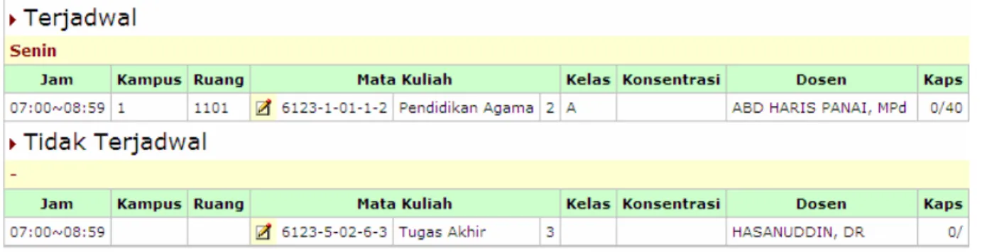 Gambar 13. Jadwal Mata Kuliah 