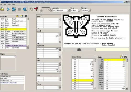 Figure 1. VM emulator screen shot, running a game developed in a student's project.  The emulator requires no installation beyond downloading and running as is on a standard PC