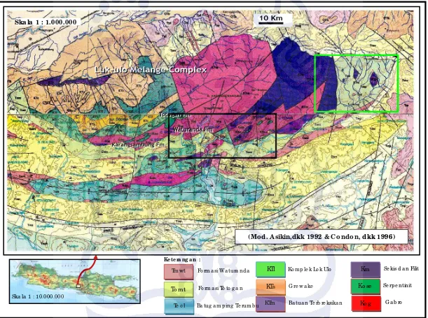 Gambar 2.1 Geologi Regional Daerah penelitian yang terletak di kawasan Karangsambung dan Banjarnegara, kabupaten Kebumen, 