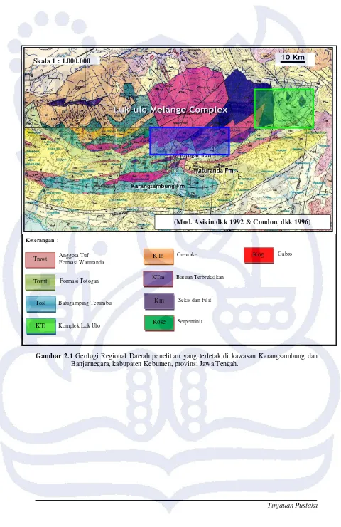 Gambar 2.1 Geologi Regional Daerah penelitian yang terletak di kawasan Karangsambung dan 