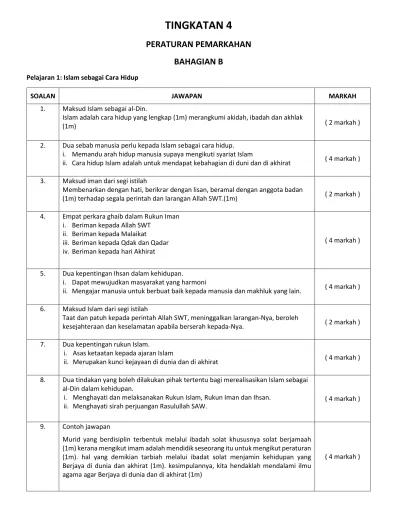 TINGKATAN 4 PERATURAN PEMARKAHAN BAHAGIAN B