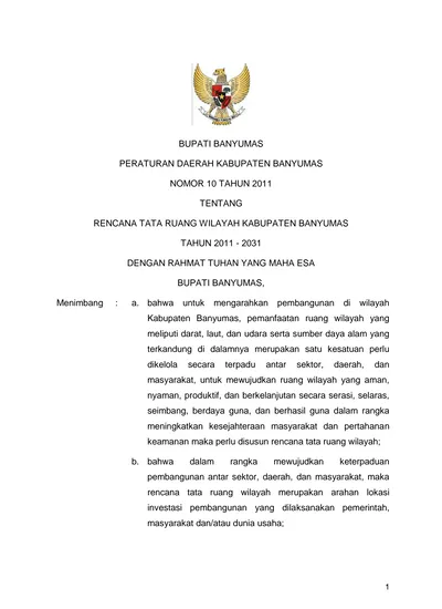 BUPATI BANYUMAS PERATURAN DAERAH KABUPATEN BANYUMAS NOMOR 10 TAHUN 2011 ...