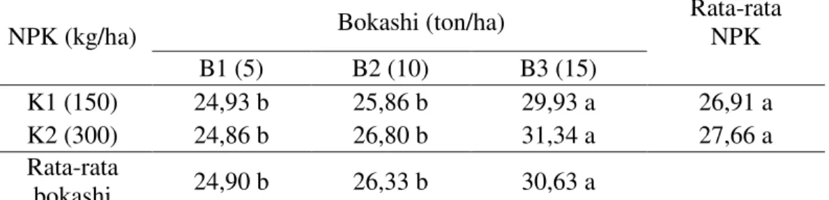Tabel 5. Rata-rata panjang tongkoltanpa kelobot (cm) dengan perlakuan beberapa  dosis bokashi dan NPK pada   tanaman jagung manis