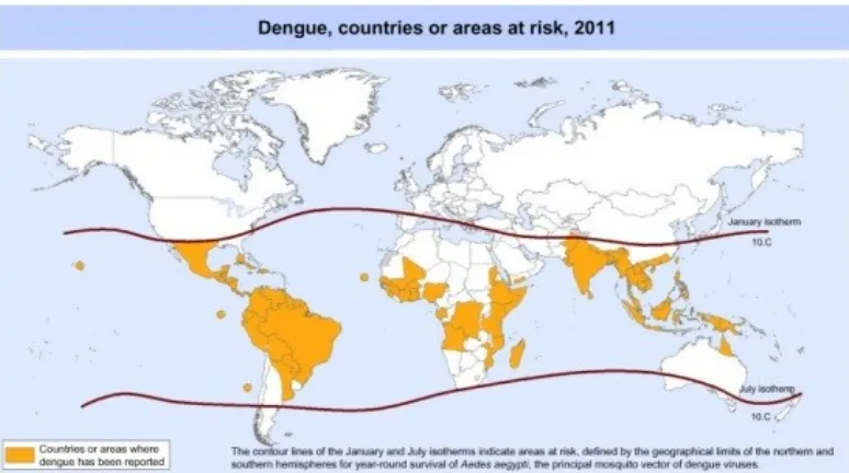 Gambar 2.1 Wilayah Penyebaran Aedes aegypti(WHO, 2014)