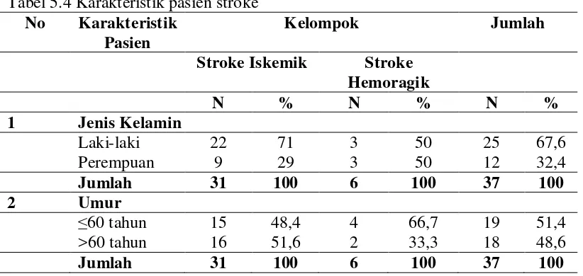 Tabel 5.4 Karakteristik pasien stroke 