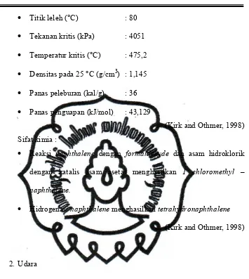 Tabel I.6 Sifat - sifat fisis N2 dan O2 komponen udara (Perry, 1997)
