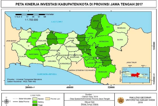 Gambar 3.2 Peta Kinerja Investasi Kabupaten/Kota  Sumber: Olahan Data, 2019 