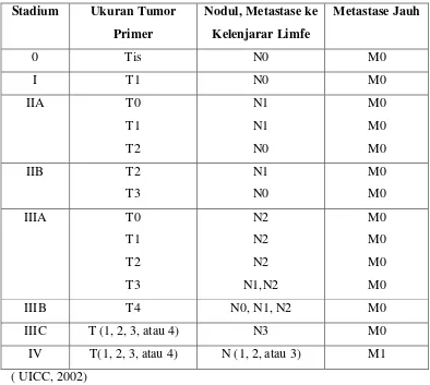 Tabel 2.1.8 Stadium kanker payudara berdasarkan TNM : 