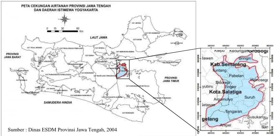 Gambar 1.1 Lokasi penelitian dalam Peta Cekungan Airtanah Jawa Tengah   
