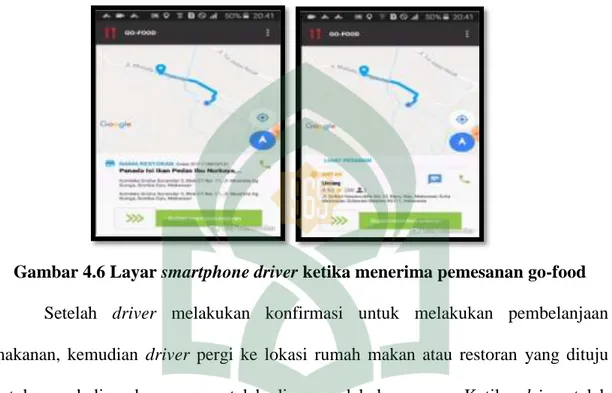 Gambar 4.6 Layar smartphone driver ketika menerima pemesanan go-food 