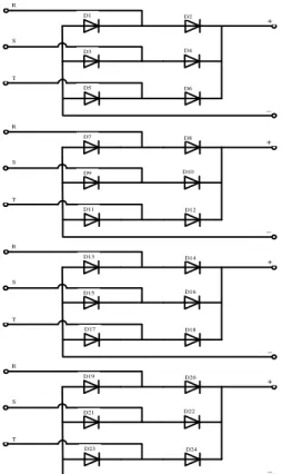 Gambar 16. Penyearah (rectifier) 24 pulsa   unit  penyearah  3  fasa  gelombang  penuh  takterkendali  ini  akan  dihubungkan  secara  seri