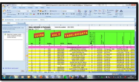 Gambar 9  Data Siswa Manual Dengan Microsoft Excel 