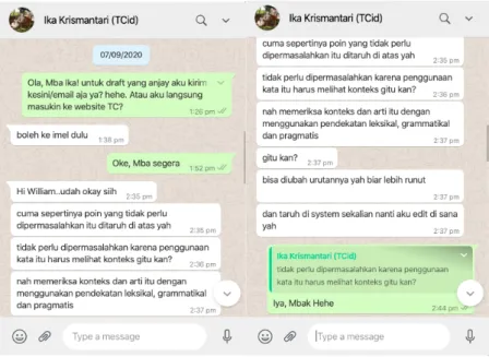 Gambar 3.5 Respon dan koordinasi dengan editor 