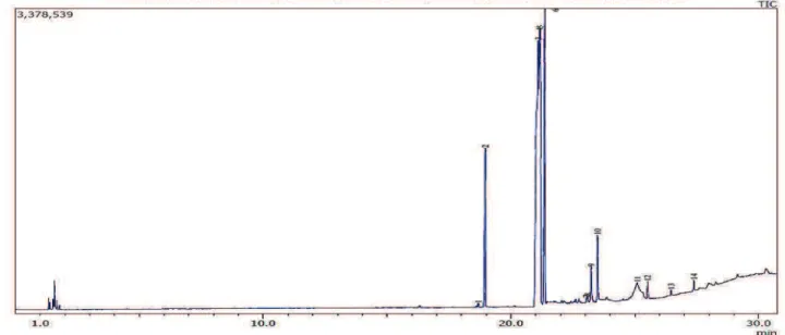 Gambar 1.  Kromatogram Metil Ester Asam Lemak Penyusun Biodiesel Tabel 5 Metil Ester Asam Lemak Penyusun Biodiesel