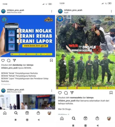 Gambar 4. Aktivitas Instagram BNNP Aceh  Sumber: Instagram BNNP Aceh 