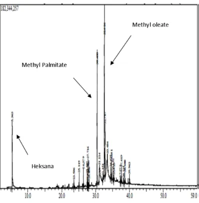 Gambar 2.  Profil  kromatogram  hasil  analisa  GC-MS  lemak  tengkawang  hasil  ekstraksi  heksana
