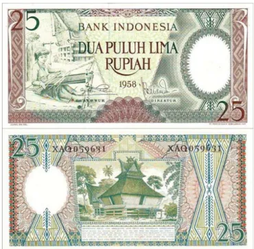 Gambar 2.6 : Gambar penenun tradisional edisi Sumatera Utara terdapat pada  desain mata uang kertas tahun 1958 bernilai 25 Rupiah