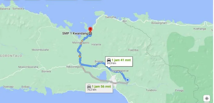 Gambar Lokasi SMPN 1 Kwandang Dengan Aplikasi Google Map 