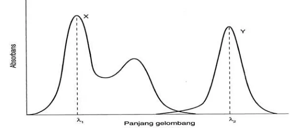 Gambar 1. Spektrum Absorpsi Senyawa X dan Y (Tidak terjadi tumpang tindih pada kedua panjang gelombang yang digunakan) 