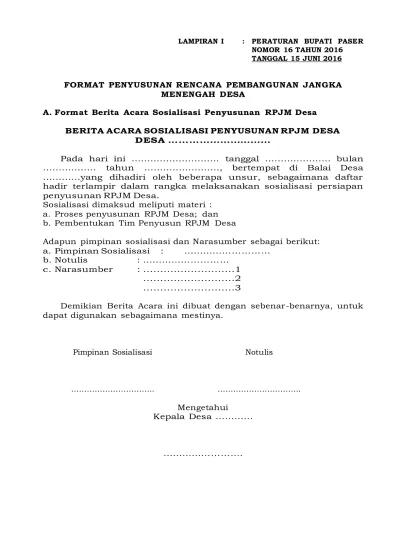 FORMAT PENYUSUNAN RENCANA PEMBANGUNAN JANGKA MENENGAH DESA. A. Format ...