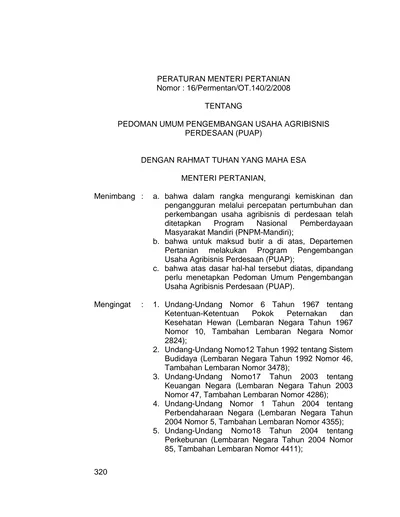 PERATURAN MENTERI PERTANIAN Nomor : 16/Permentan/OT.140/2/2008 TENTANG ...