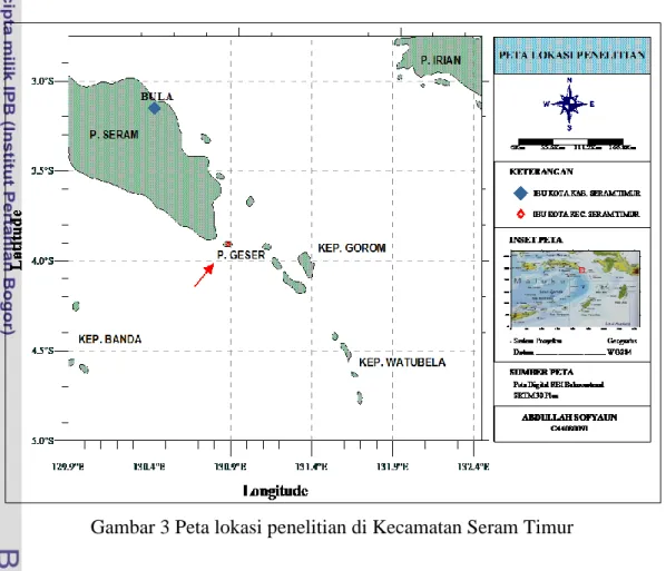 Gambar 3 Peta lokasi penelitian di Kecamatan Seram Timur 
